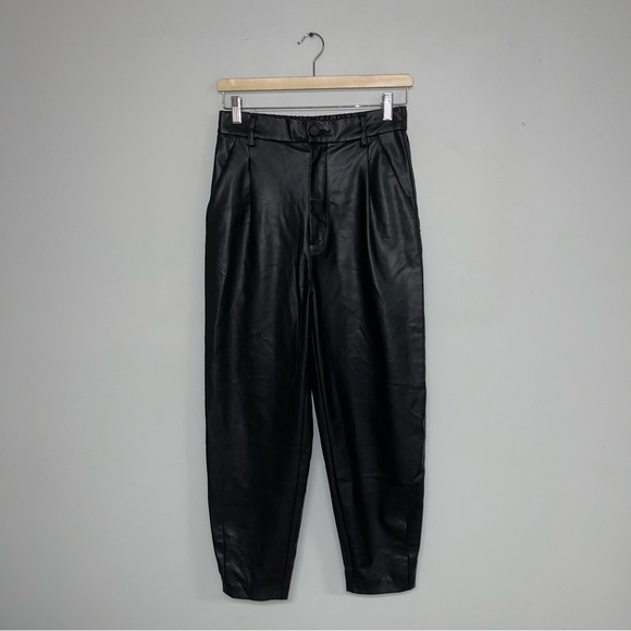 Zara Faux Leather Trousers Pants Elastic Waist Black  Women's Size Small - Picture 2 of 13